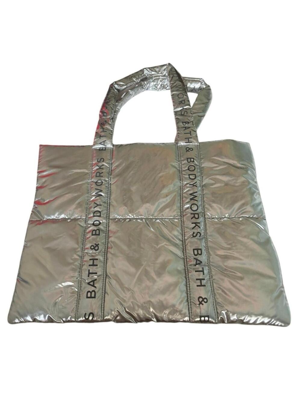 Bath & Body Works Women's Bling Shine 18" x 14" Metallic Silver Puffer Tote Bag